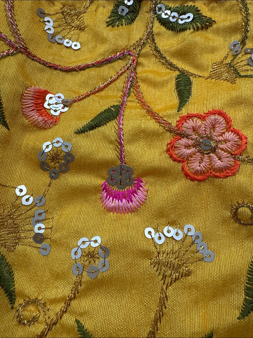 Yellow Floral Embroidered Indian potli Bag - Picture 3 of 10